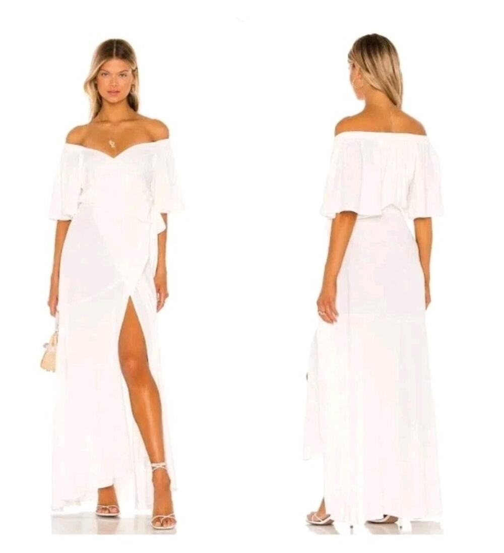 L* Space Panama White Wrap Maxi Dress Flutter Sleeve Size M